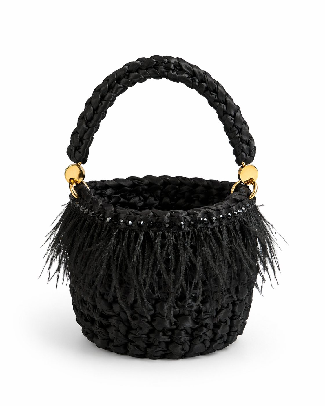 Bolso en Crochet con Plumas y Asa Rigida