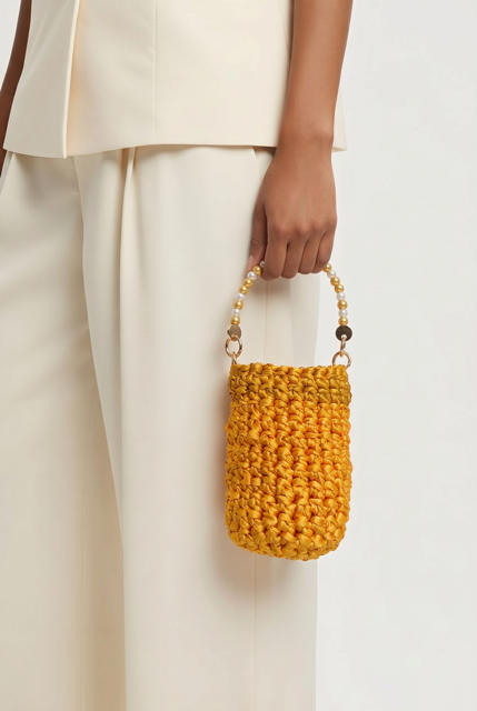 Asa Rígida con Perlas y Cadena en Amarillo Bitono