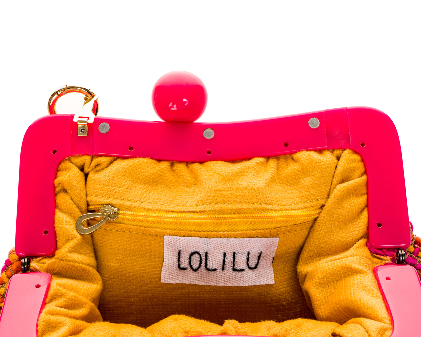 Tweed Naranja y Fucsia con Manija Acrilica Fucsia