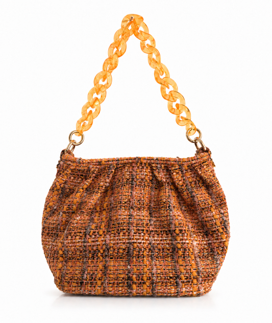 Bucket Naranja en Tweed con Cadena Acrílica