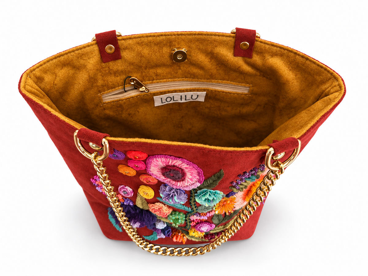 Bolso Jardin Terracota Bordado a Mano