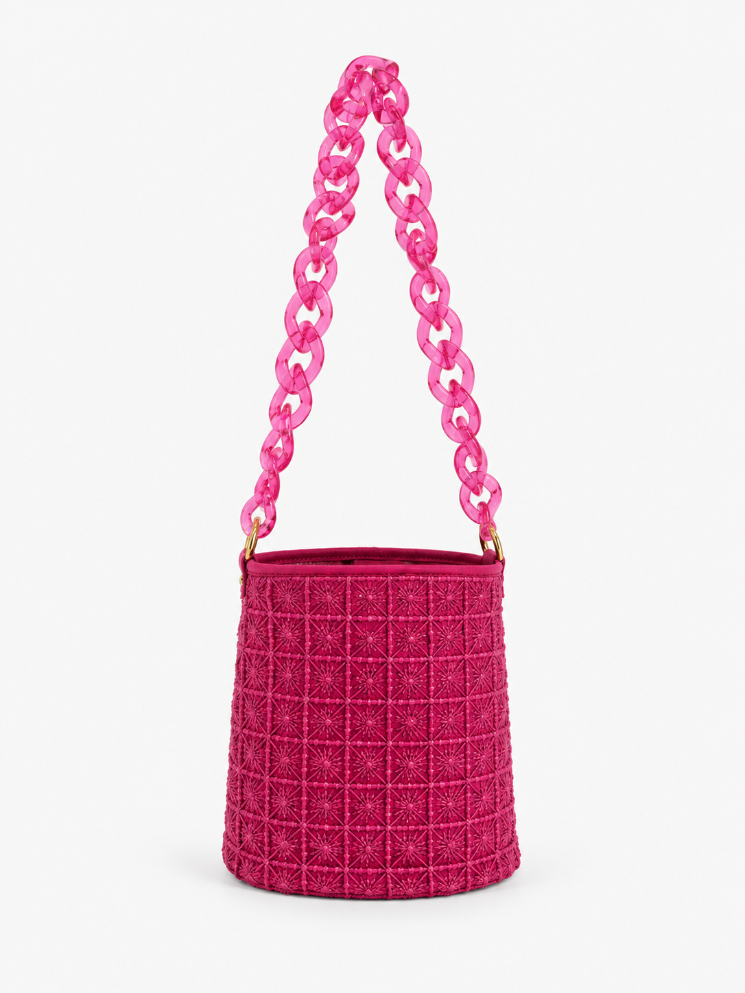Bucket Fucsia Jardín Azul Bordado a Mano