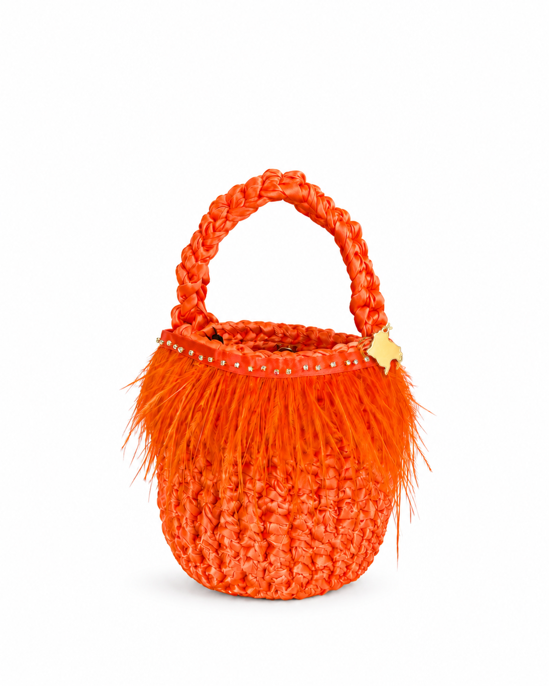 Bolso Crochet con Adorno de Plumas y Cristales