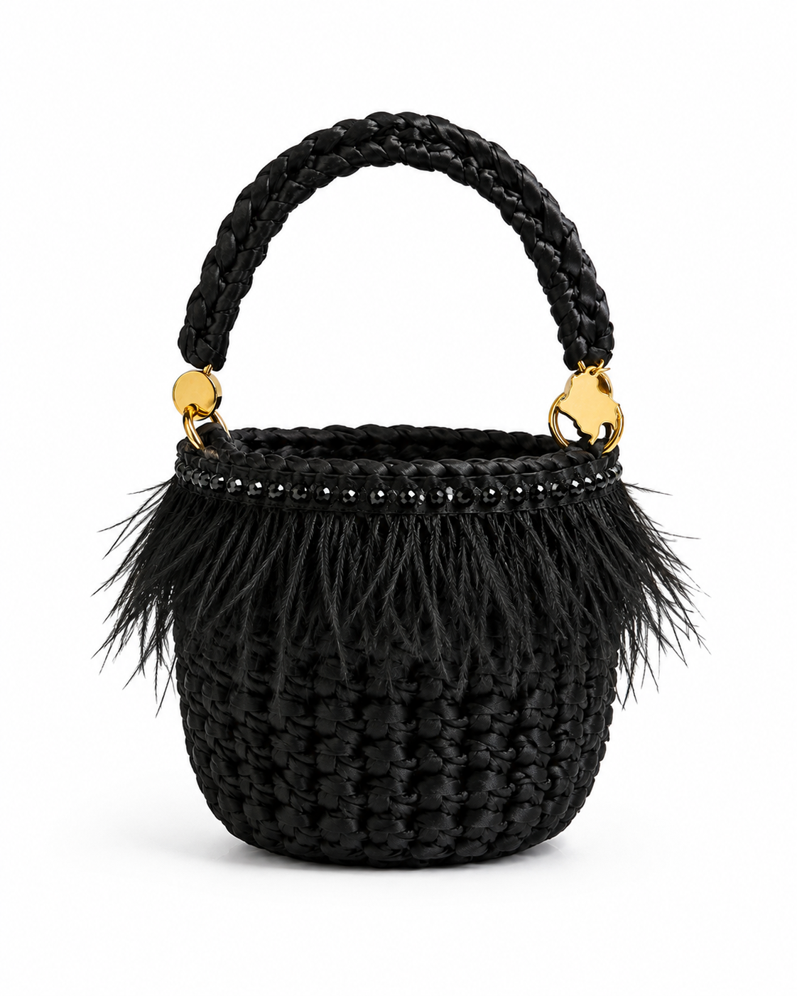 Bolso en Crochet con Plumas y Asa Rigida