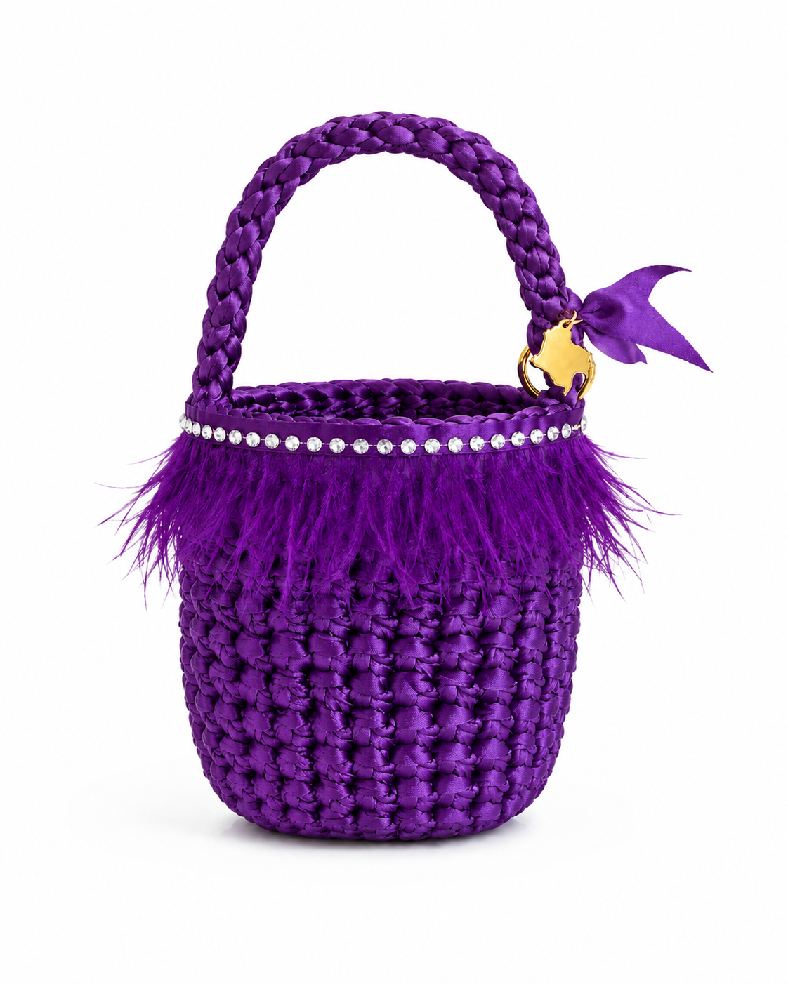 Bolso Tejido Morado con Plumas y Cristales