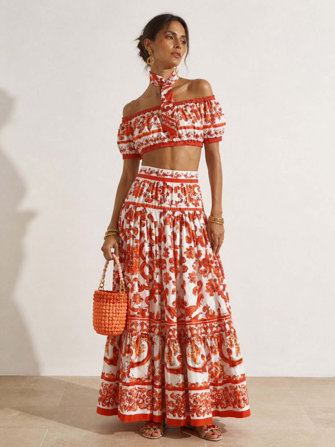 Asa Rígida con Perlas y Cadena color Naranja Bitono