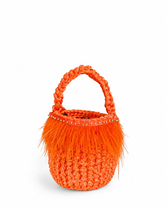 Bolso Crochet con Adorno de Plumas y Cristales