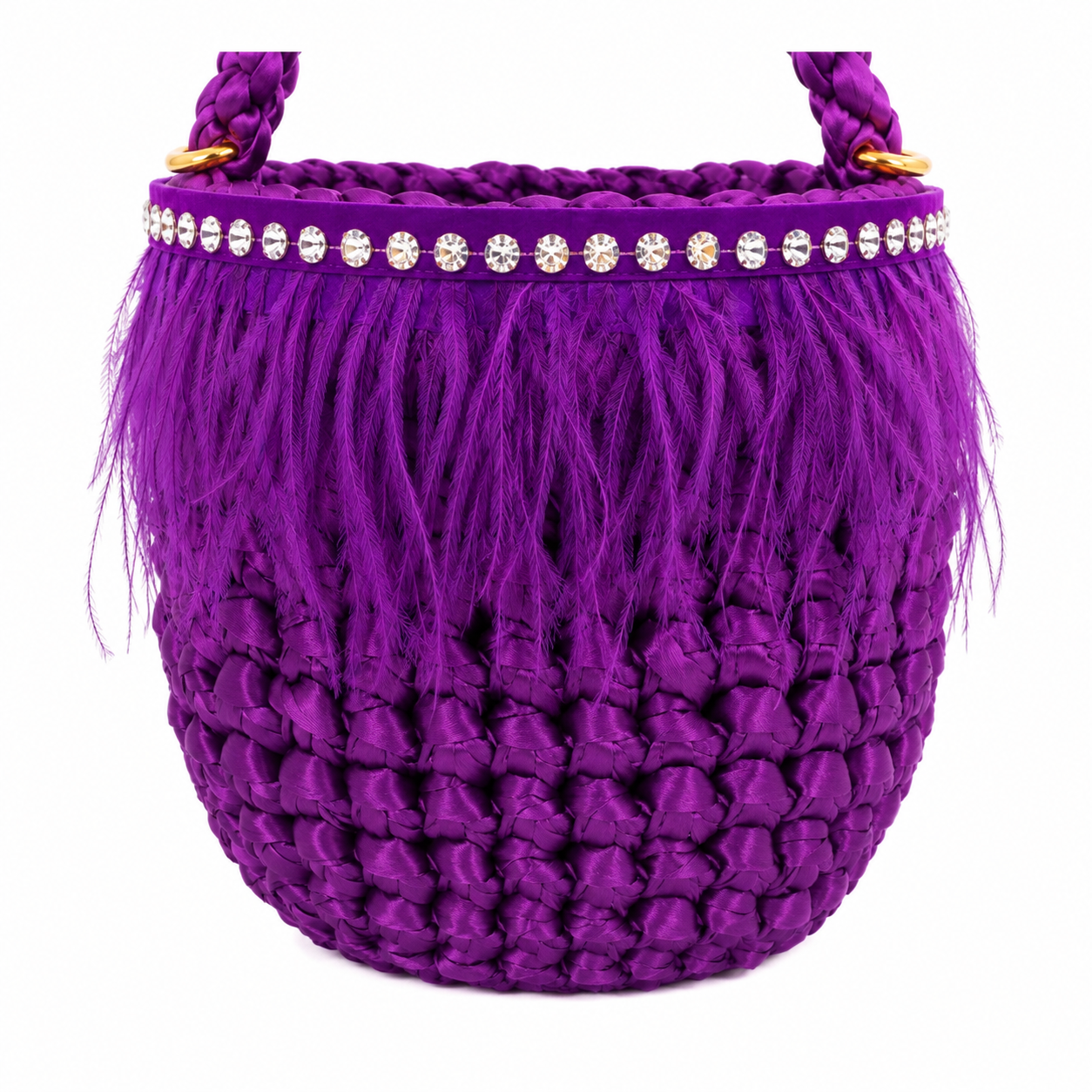 Bolso Tejido Morado con Plumas y Cristales