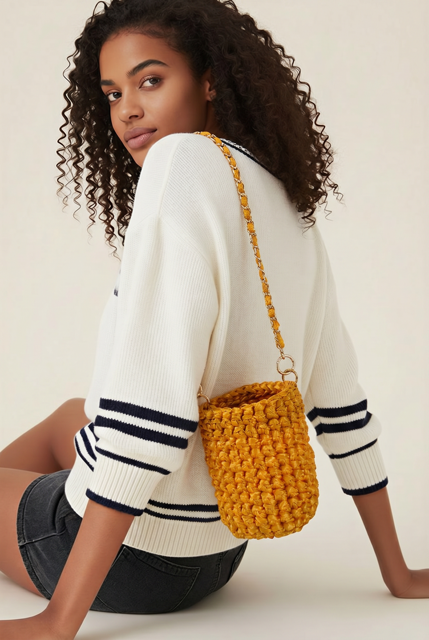 Asa Rígida con Perlas y Cadena en Amarillo Bitono