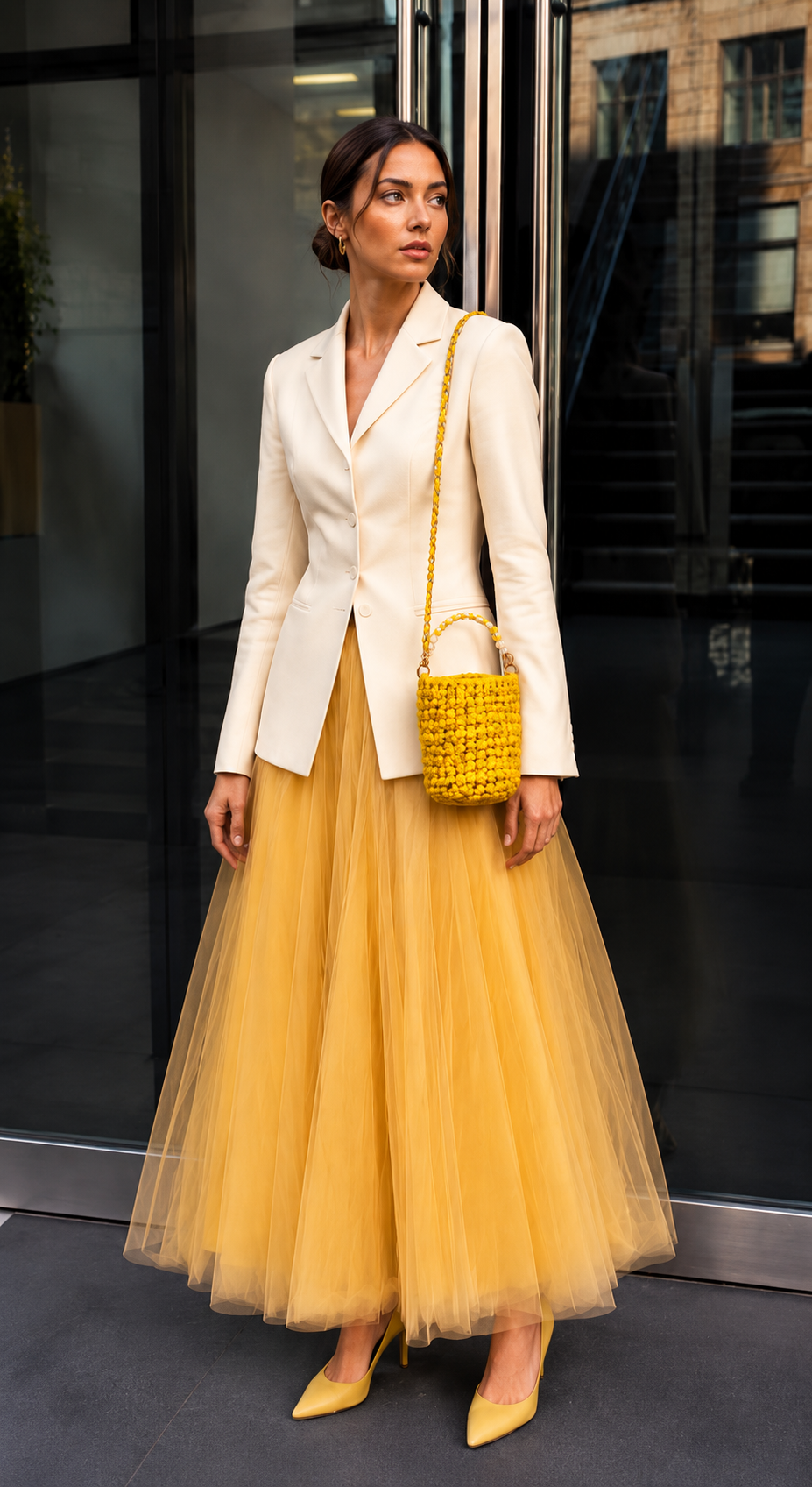 Asa Rígida con Perlas y Cadena en Amarillo Sol