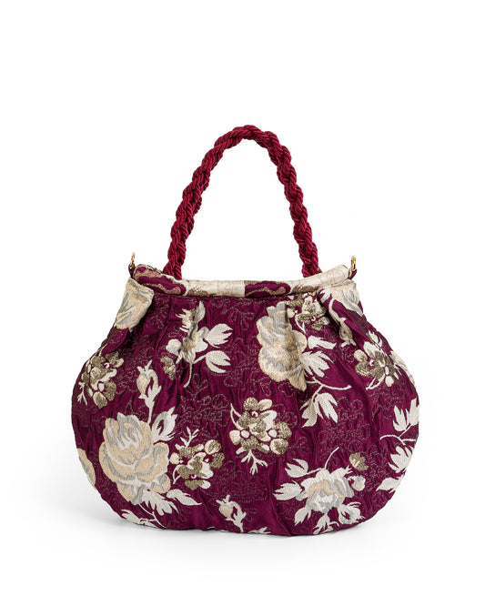 Brocado Vinotinto con Flores Beige