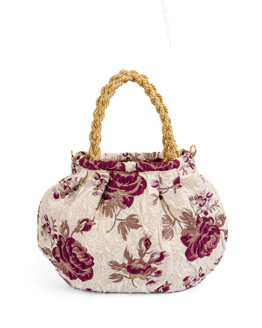 Brocado Beige y Flores Vinotinto